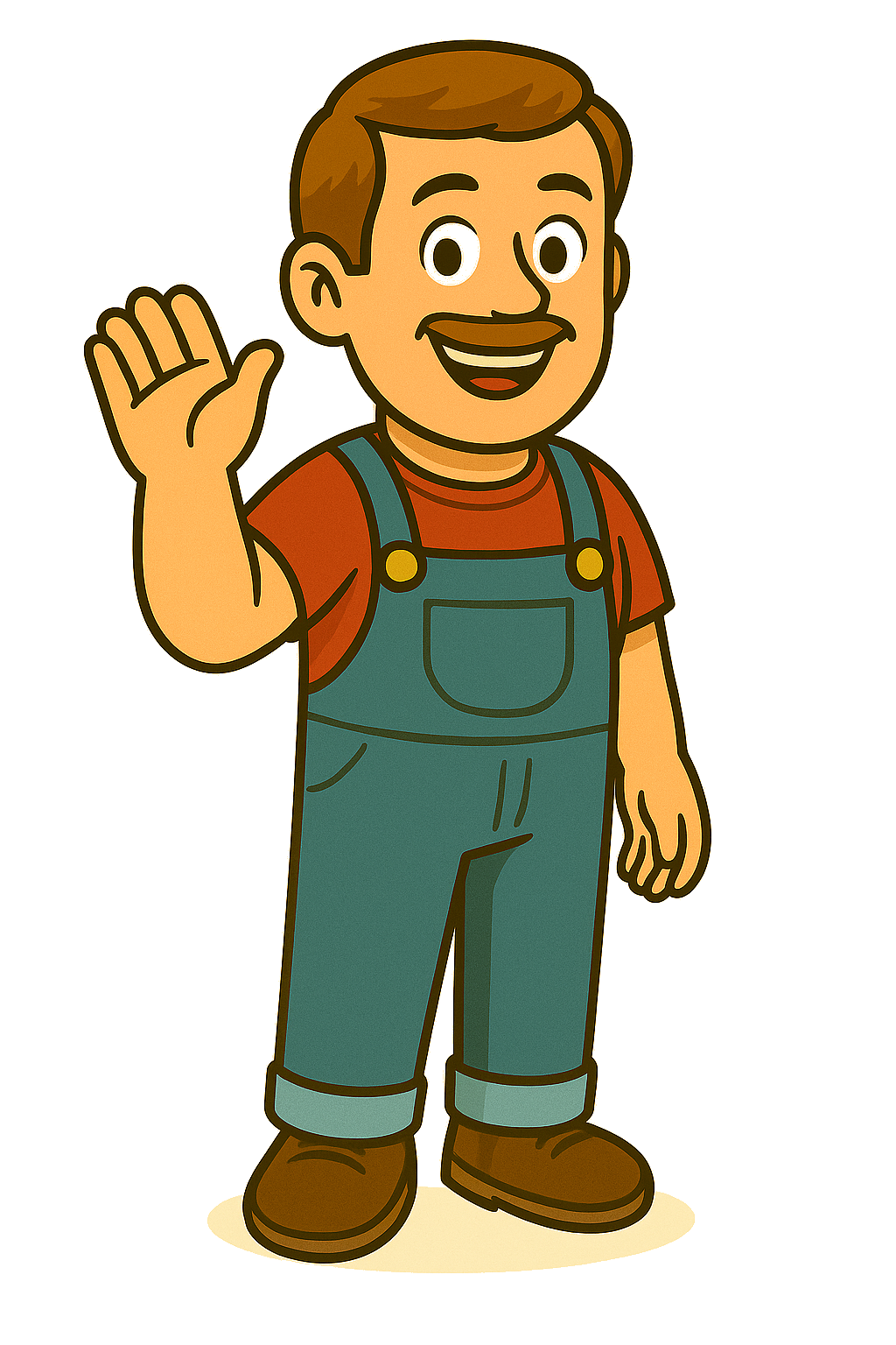 Tom in overalls with a friendly smile